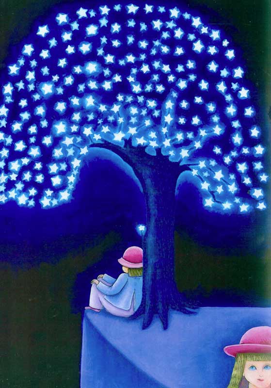 illustration de Slobodan d'un arbre étoile dans la nuit pour l'association Nos Tout Petits de Nice sur le deuil périnatal